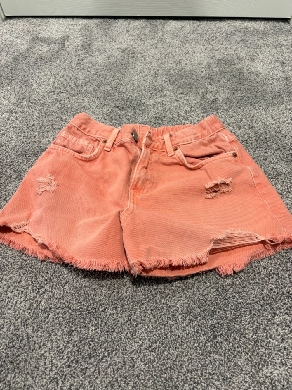 Zara Girls Size 12 Coral Distressed Denim Shorts | Raw Hem